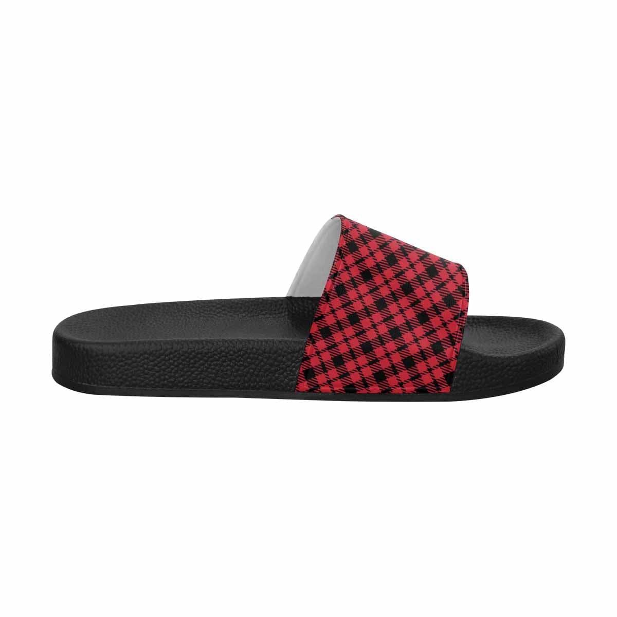 Mens Slide Sandals,      Buffalo Plaid Red and Black