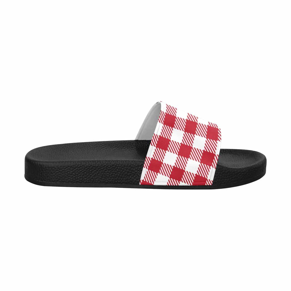 Mens Slide Sandals,      Buffalo Plaid Red and White