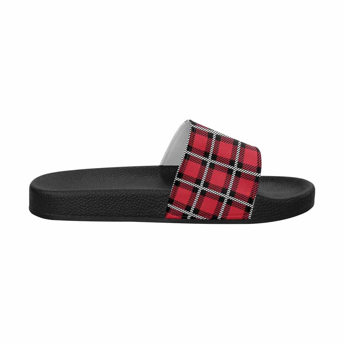 Mens Slide Sandals,      Buffalo Plaid Red