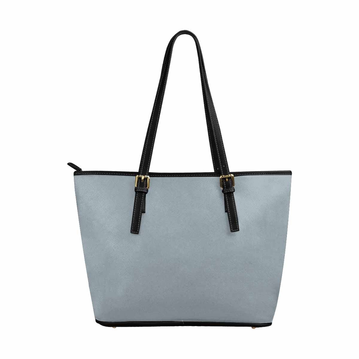Misty Blue Gray - Large Leather Tote Bag with Zipper