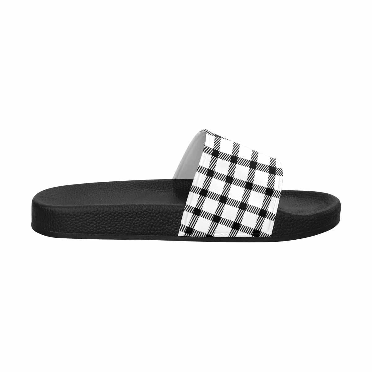 Womens Slide Sandals,  Buffalo Plaid Black and White