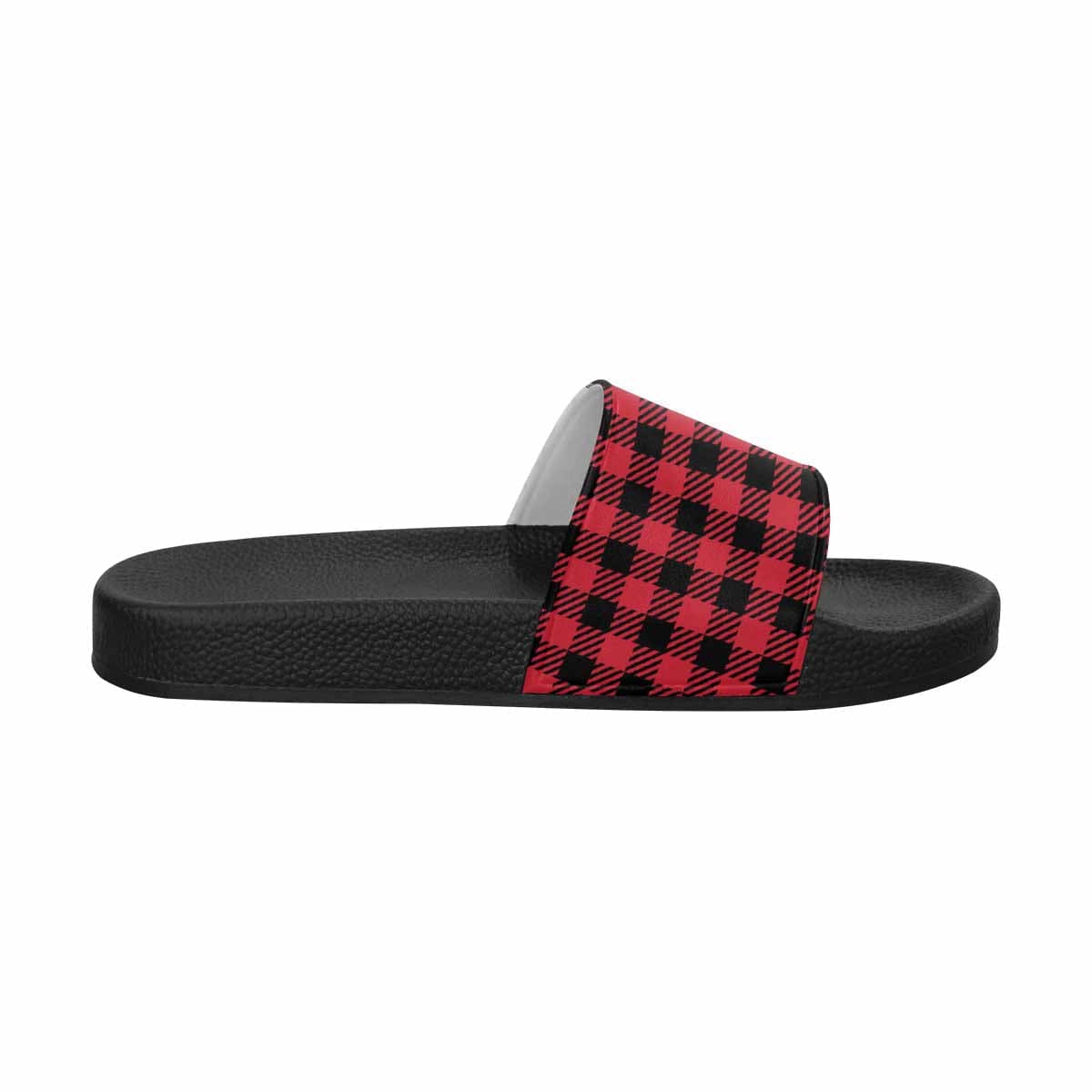 Womens Slide Sandals,  Buffalo Plaid Red and Black