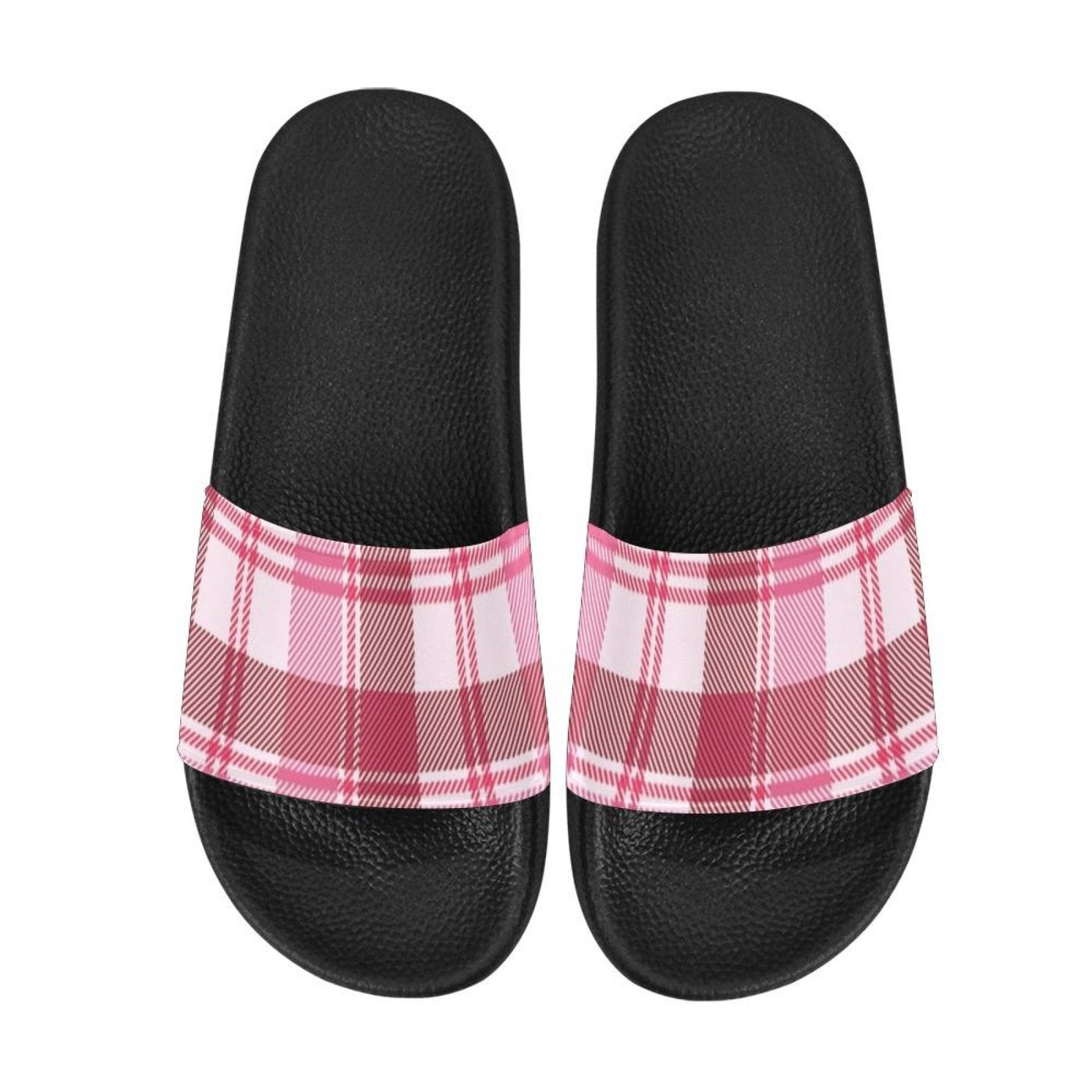 Uniquely You Womens Slides / Flip-Flop Sandals - Pink And White Plaid Print - 