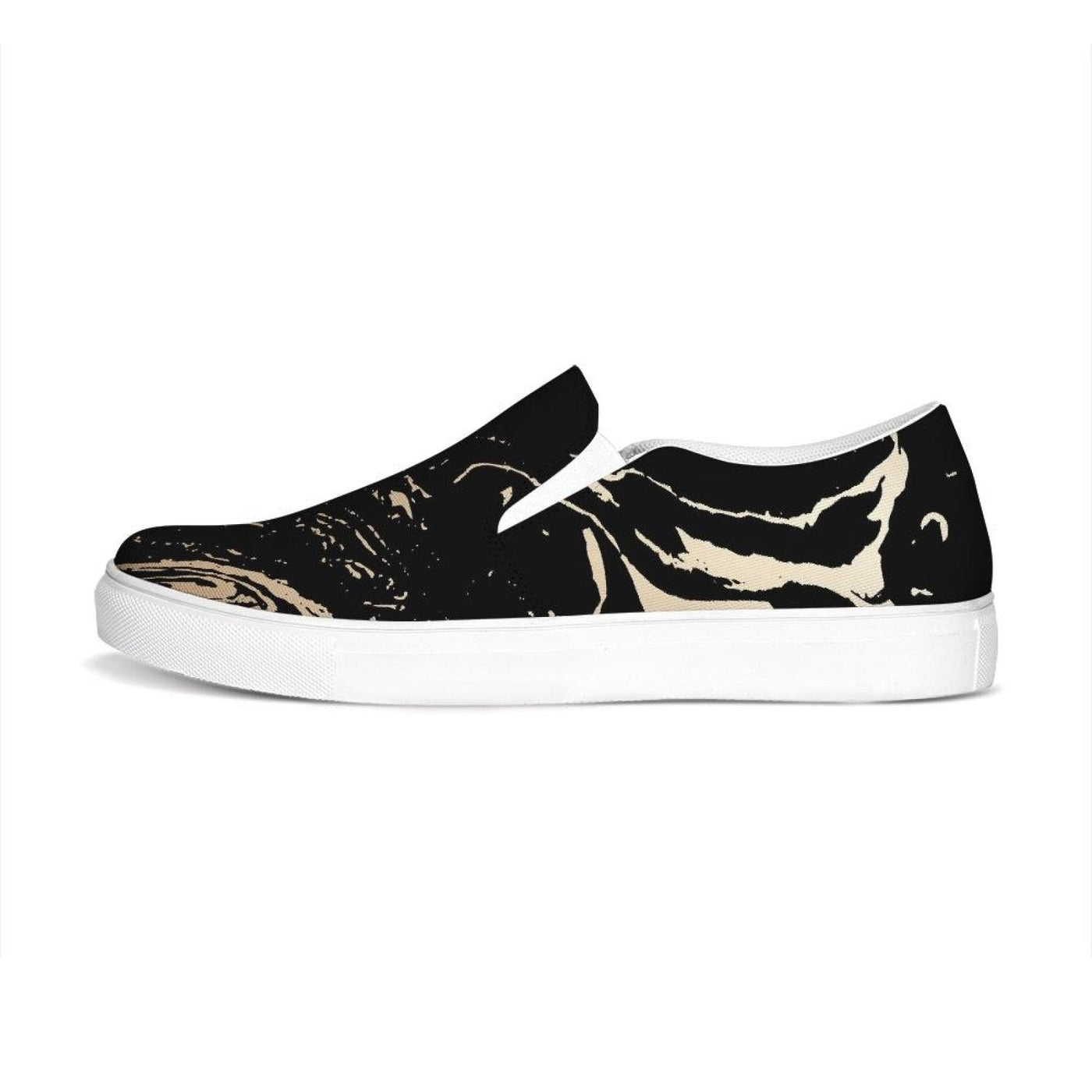 Uniquely You Womens Sneakers - Black & Beige Swirl Style Low Top Slip-On Canvas 