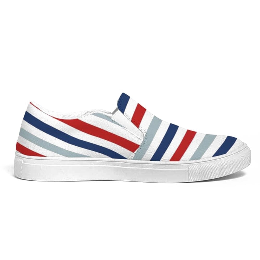 Womens Sneakers - Canvas Slip On Shoes, Red White Blue Striped P