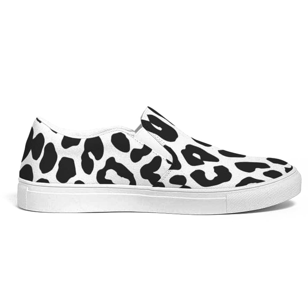Womens Sneakers - Slip On Canvas Shoes, Black and White Leopard 
