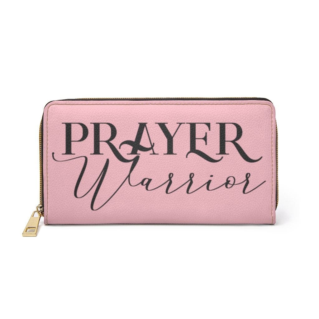 Womens Wallet, Zip Purse, Light Pink & Black Prayer Warrior