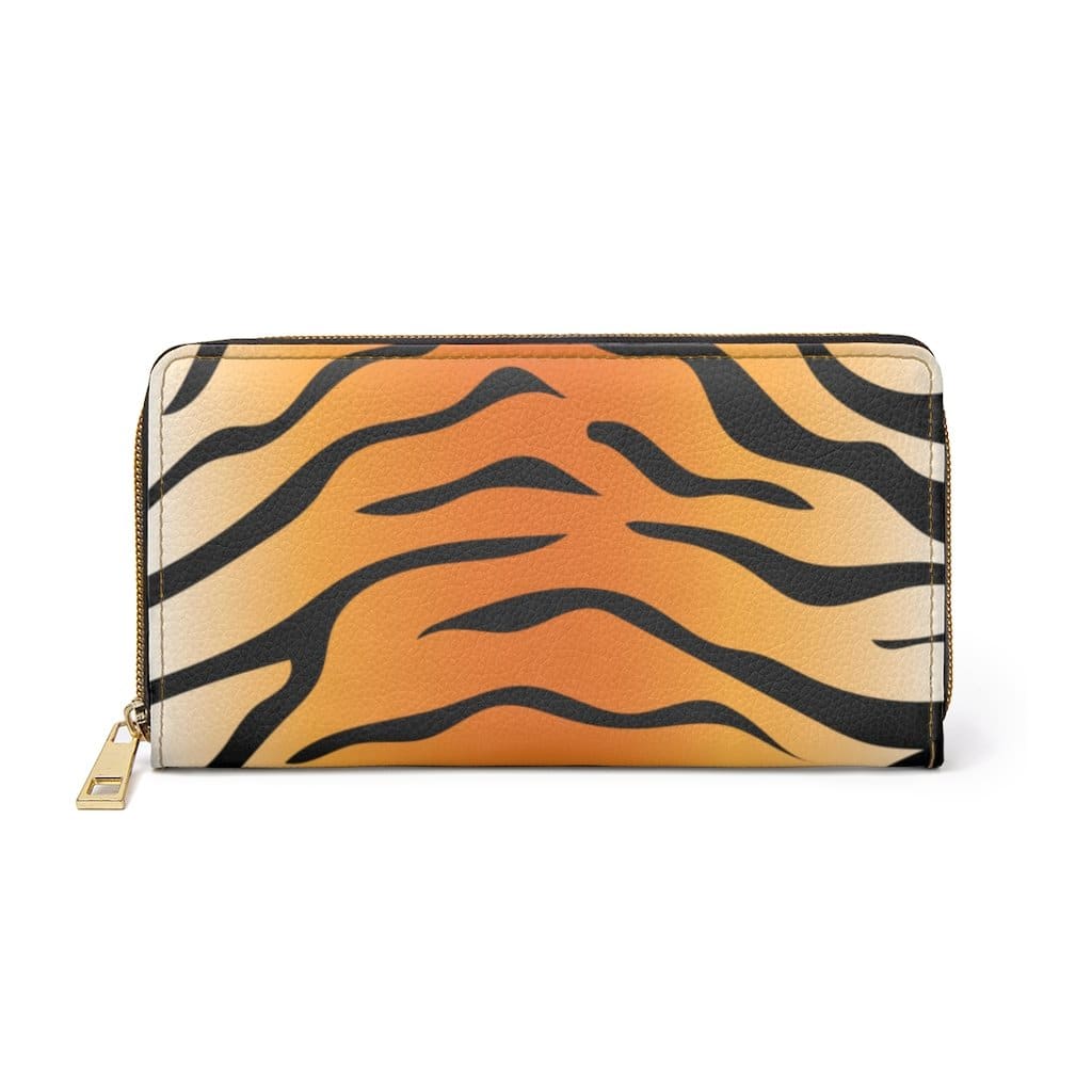 Womens Wallet, Zip Purse, Orange & Black Tiger Stripe