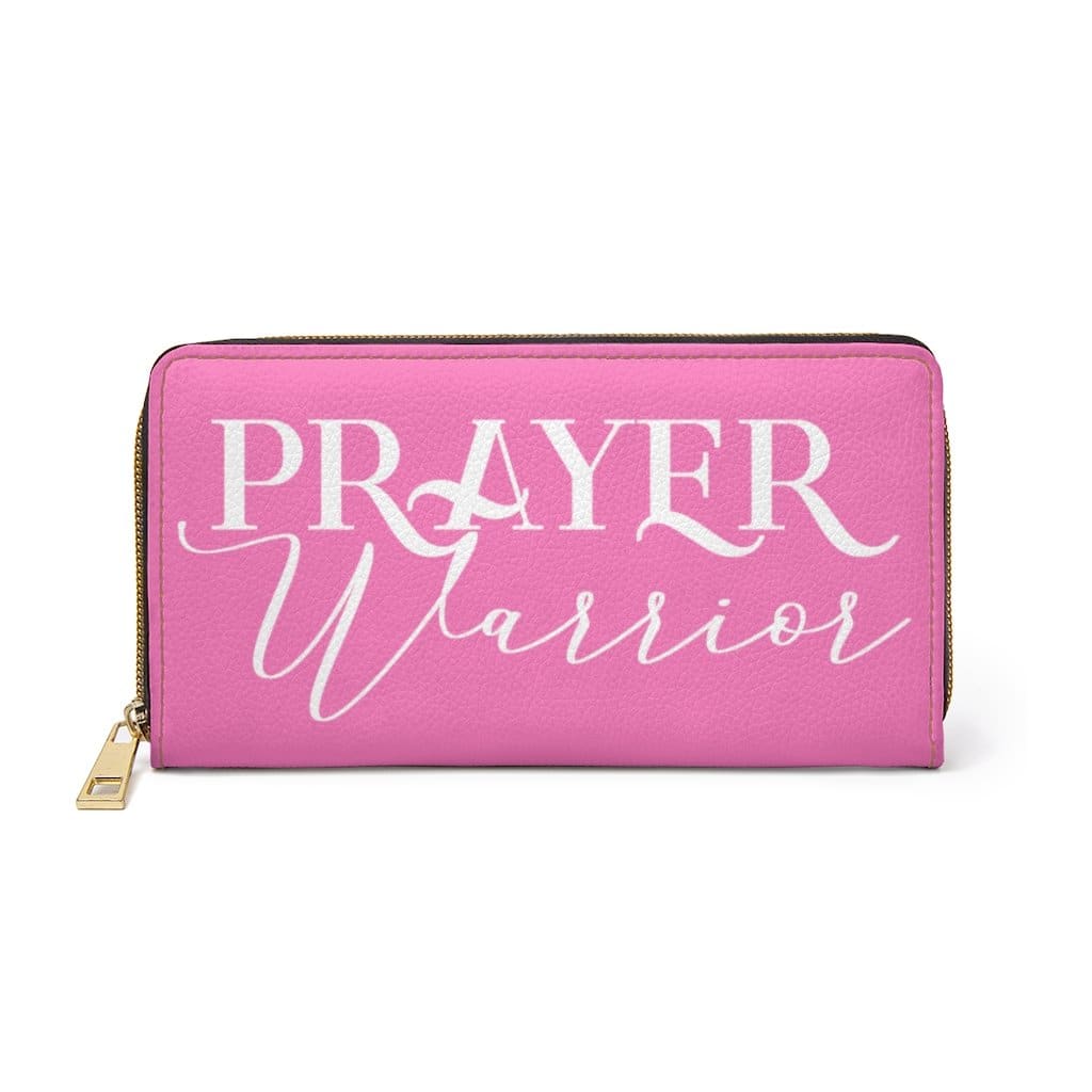 Womens Wallet, Zip Purse, Pink & White Prayer Warrior