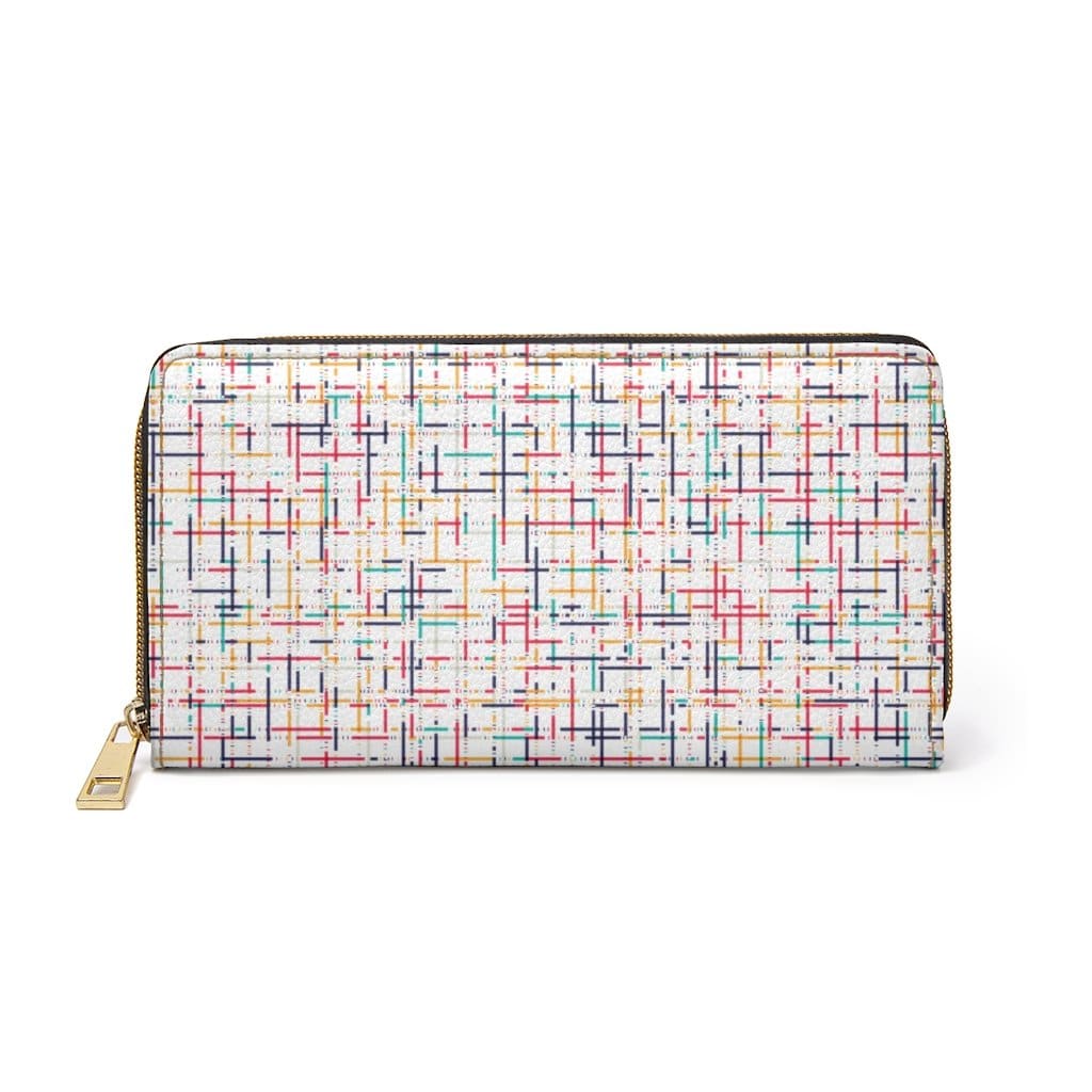 Womens Wallet, Zip Purse, White Multicolor Pin Stripe