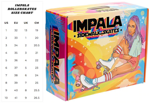 Impala roller skates size chart.