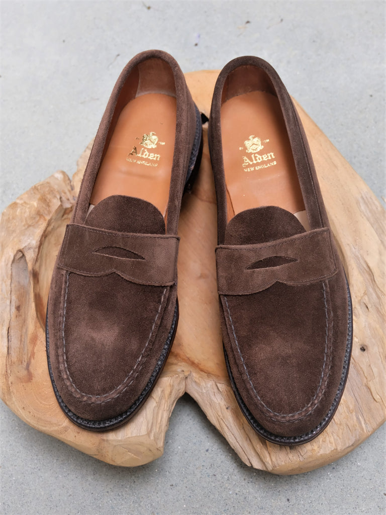 tan suede penny loafers