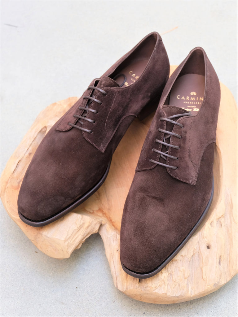 Carmina Shoemaker Plain Toe Derby in Chocolate Suede – Gentlemens Footwear