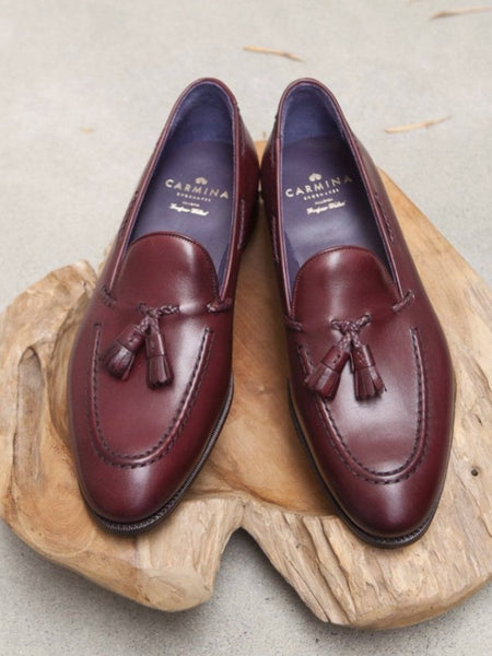Carmina Shoemaker Braided Tassel Loafer in Burgundy – Gentlemens Footwear