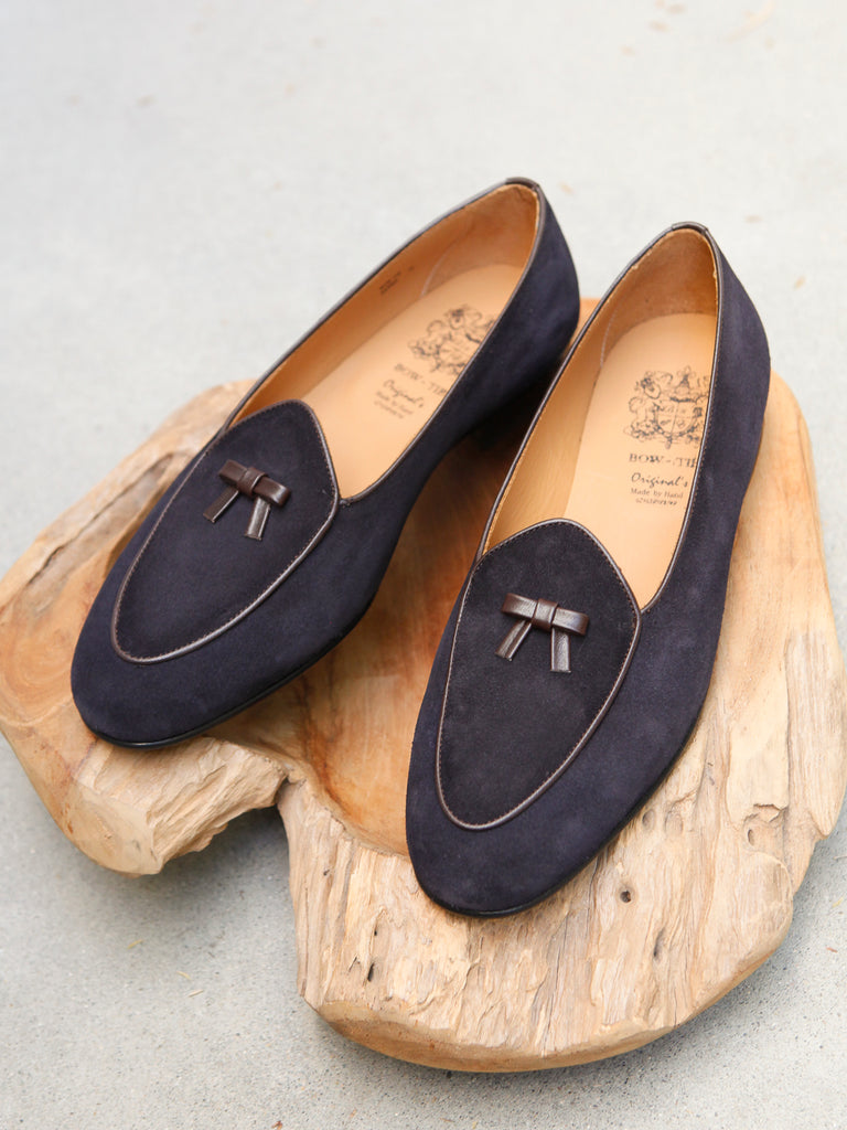 Bow-Tie Shoes Henry Slippers in Navy Suede – Gentlemens Footwear