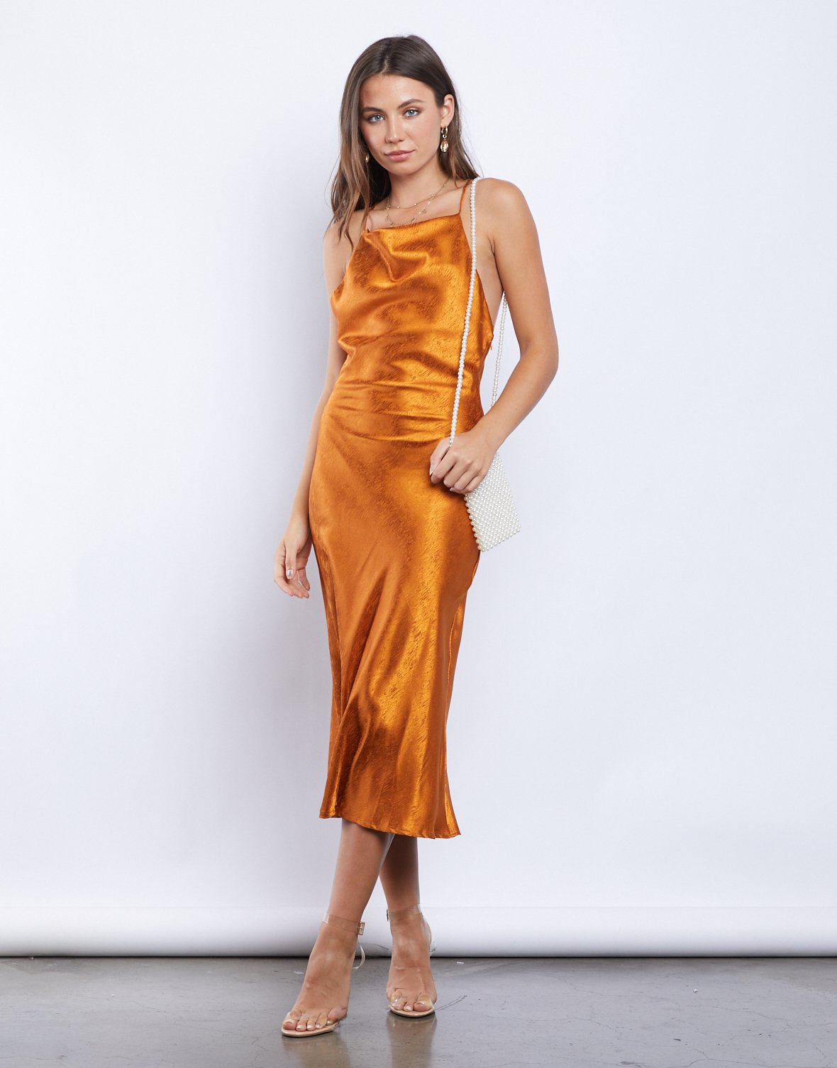 orange silky dress
