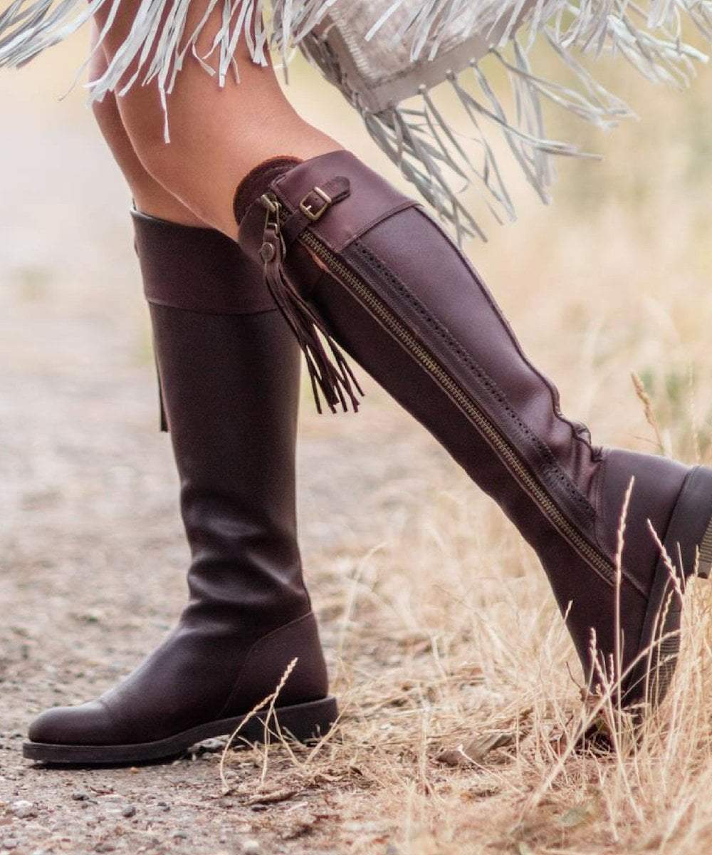 flat tall leather boots