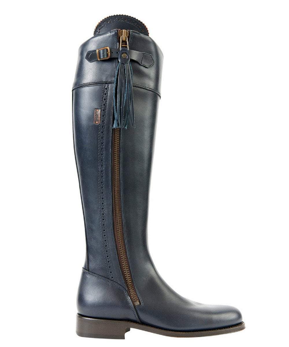 navy leather knee length boots