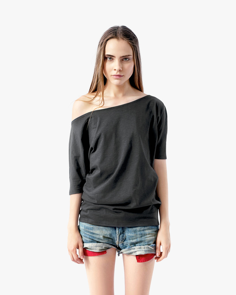 black oversized off the shoulder top