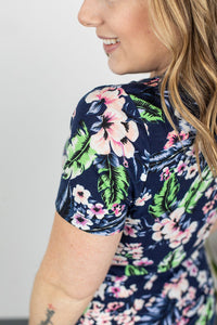 Olivia Tee - Tropical Blue Floral