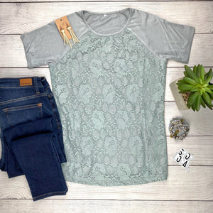 Juliet Lace Front Tee - Silver Grey