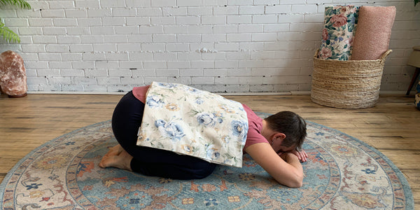 Childs Pose with Weighted Blanket to calm