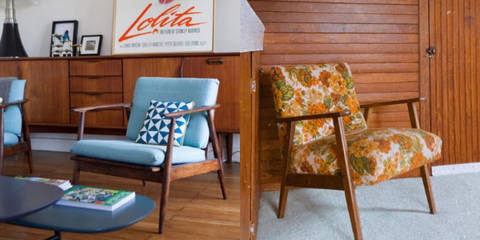 MCM Midcentury Style Inspiration Thrift Chair Vintage Thrifted Tweed Retro Wool Wood Teak Support Small Hamilton Vintage Unique One-of-a-kind.png