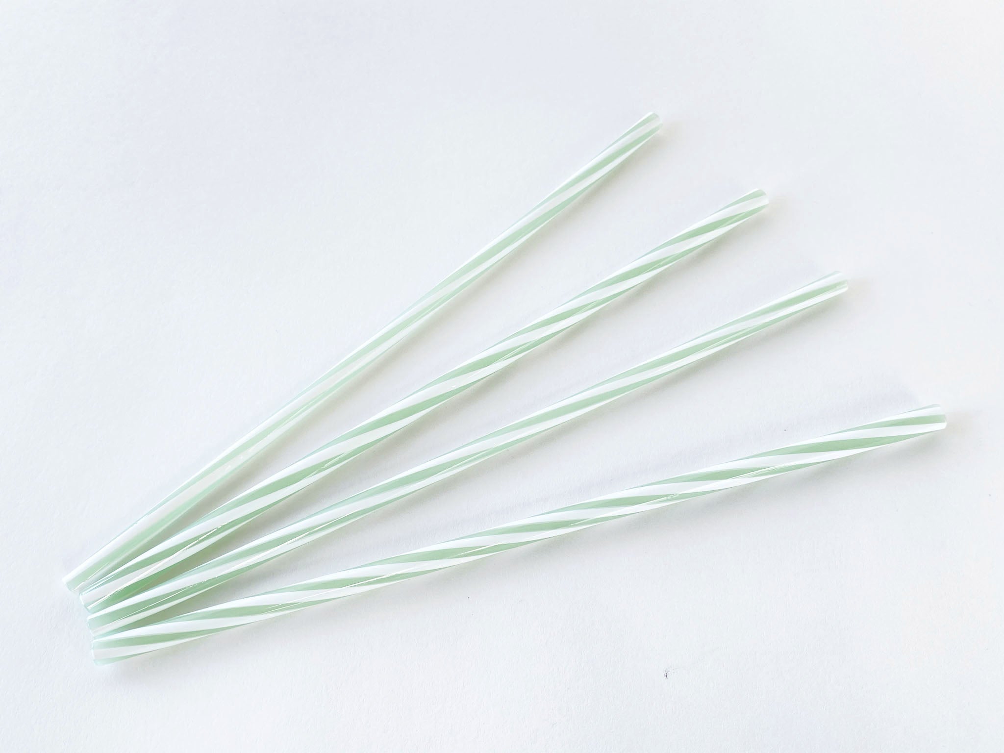 Mint & White Twisted Glass Straws