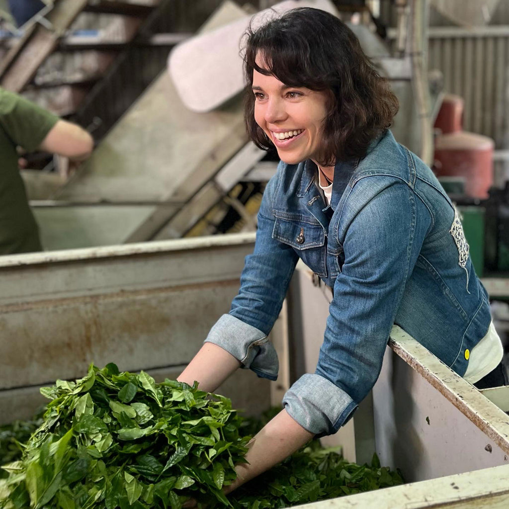 Lauren Purvis of Mizuba Tea Co. with tea leaves