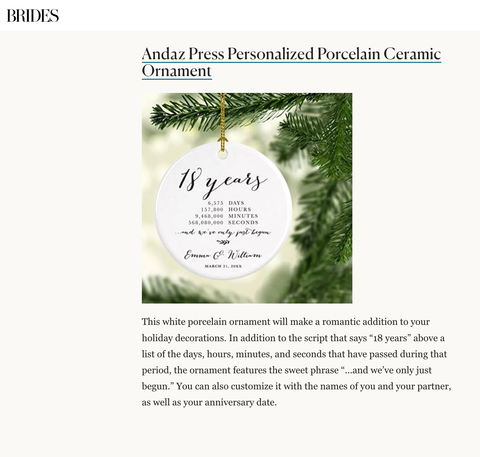 Andaz Press Porcelain Anniversary Ornament Gift Idea 18th Anniversary