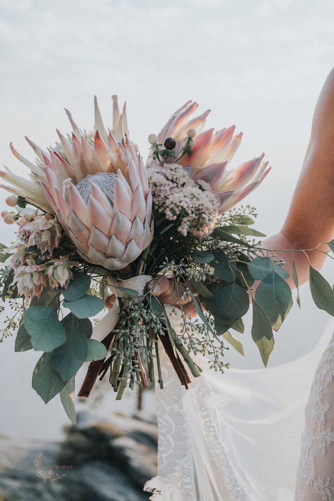 Colourful Dried Flowers Bridal Bouquet Forest Green & Yellow