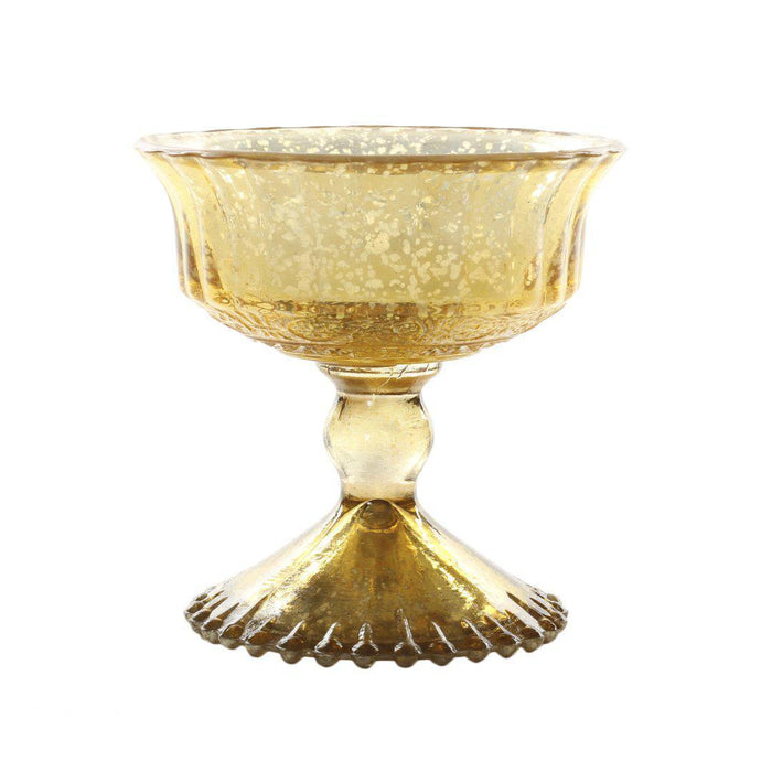 Antique Glass Compote Bowl Pedestal Flower Bowl Centerpiece, Set of 1-Set of 1-Koyal Wholesale-Gold-4.5" D x 4.5" H-