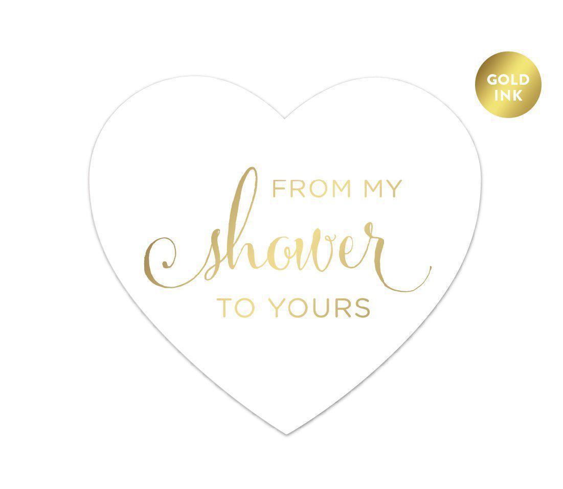 From My Shower to Yours Heart Label Stickers, Metallic Gold Ink-Set of 75-Andaz Press-