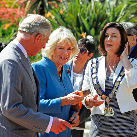 The Duchess of Cornwall accepts The Golden Kiwi from Nelson Mayor Rachel Reese