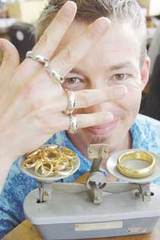 Halfdan Hansen with four platinum rings and a 24 carat gold replica of Sauron's ring