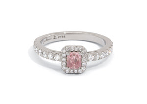 Custom Pink Diamond Halo Engagement Ring, Platinum