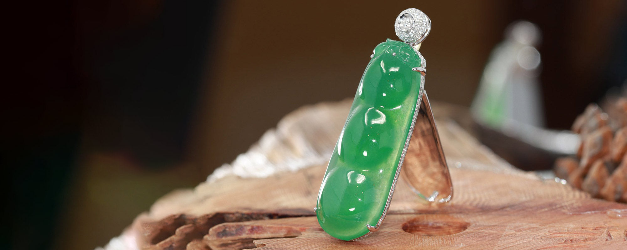Natural Imperial Jadeite Jade Pea Necklace in 18k white gold and Diamonds Baikalla Jewelry Happy Valley Oregon