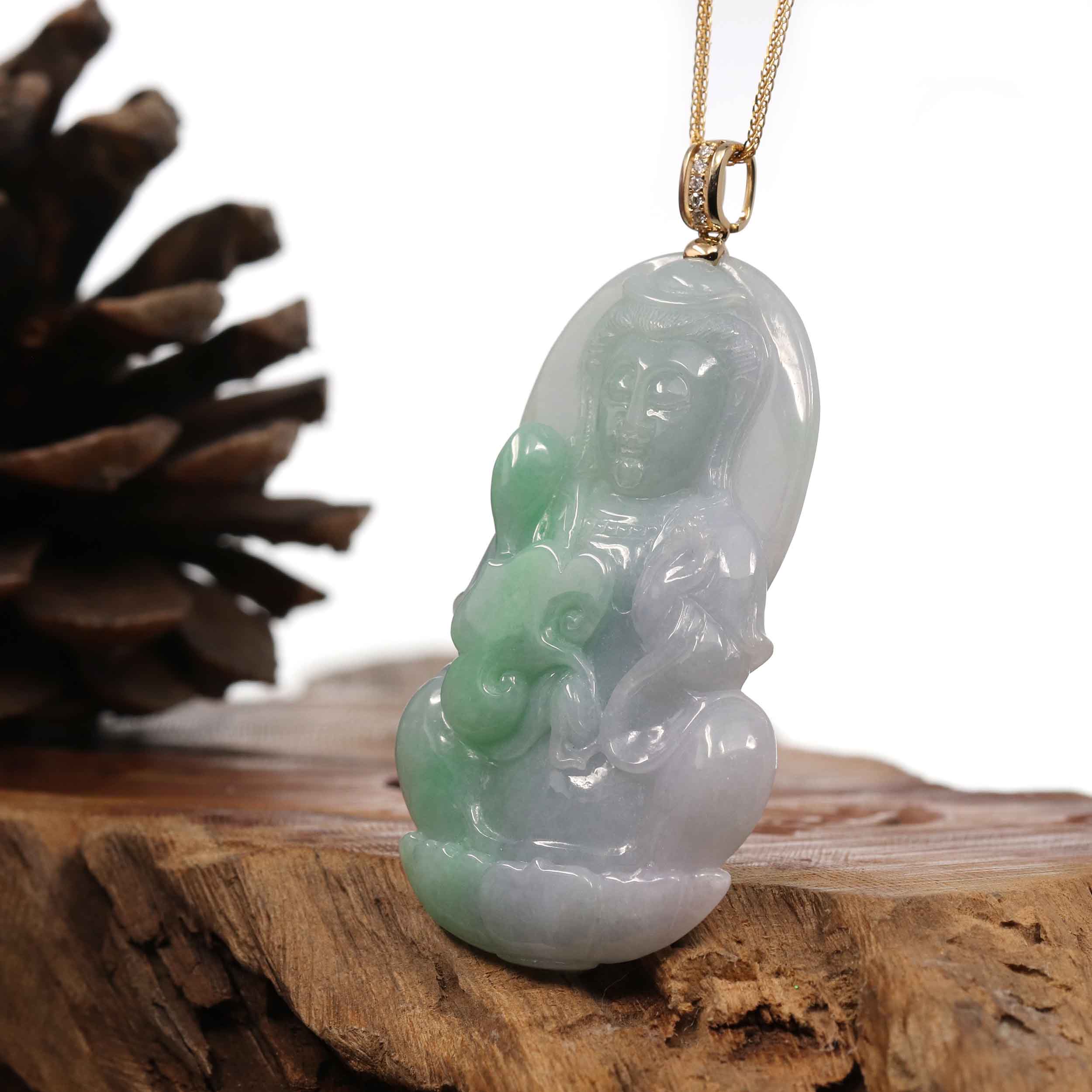 Genuine Jadeite Jade Guanyin Necklace With Diamond Bail | Real Jade ...