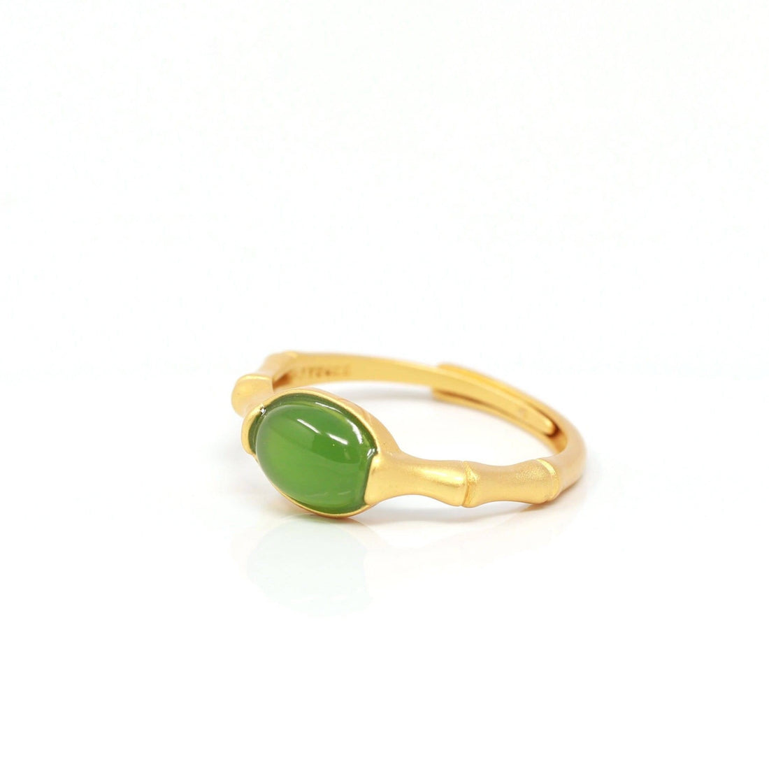 Baikalla™ "Classic Oval" Sterling Silver Real Green Nephrite Jade Bamboo Ring For Her-Baikalla Happy Valley Oregon