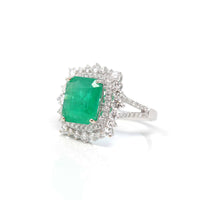 14k White Gold Natural Emerald Ring with Diamonds