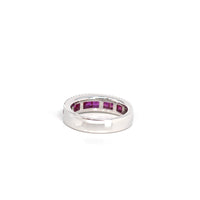 18k White Gold Natural Ruby Channel Set Band Ring with Diamonds