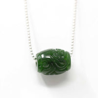 Genuine HeTian Nephrite Green Jade Lucky Bead Pendant Necklace With Flower Pattern-Baikalla Happy Valley Oregon