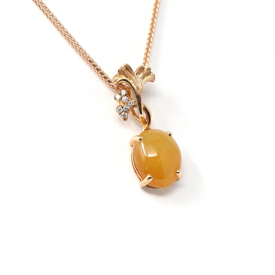 Baikalla Jewelry Gold Jadeite Necklace Baikalla™ "Apricot blossom " 18k Rose Gold Jadeite jade Diamond Pendant Necklace