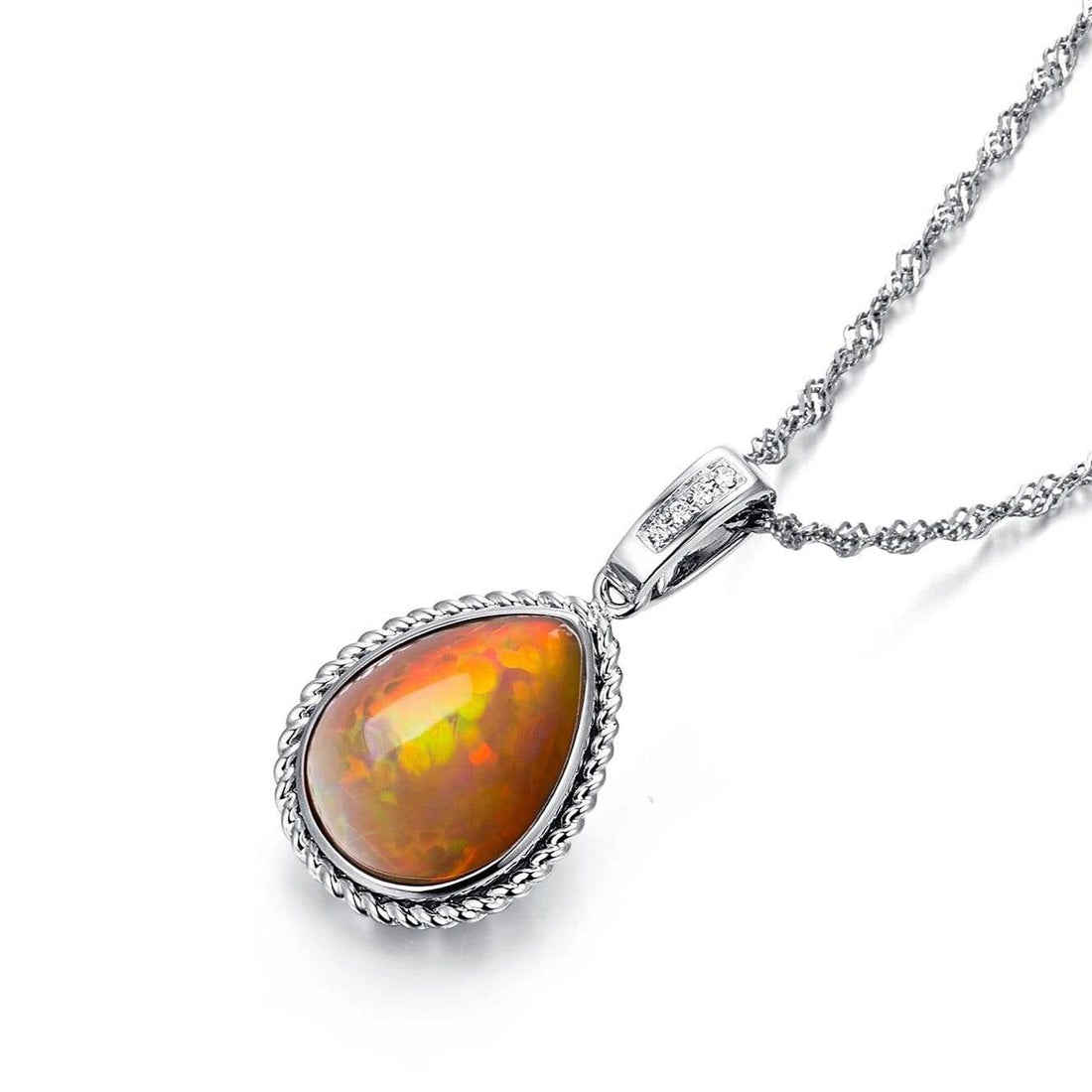 Baikalla Jewelry Gold Gemstone Necklace 18K Tear Drop Ethiopian Fire Opal Pendant Necklace