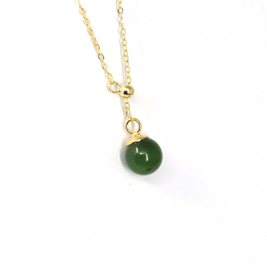 Baikalla™ "Classic Dangle" Gold plated Silver Nephrite Green Jade Classic Bead Adjustable  Pendant Necklace-Baikalla Happy Valley Oregon