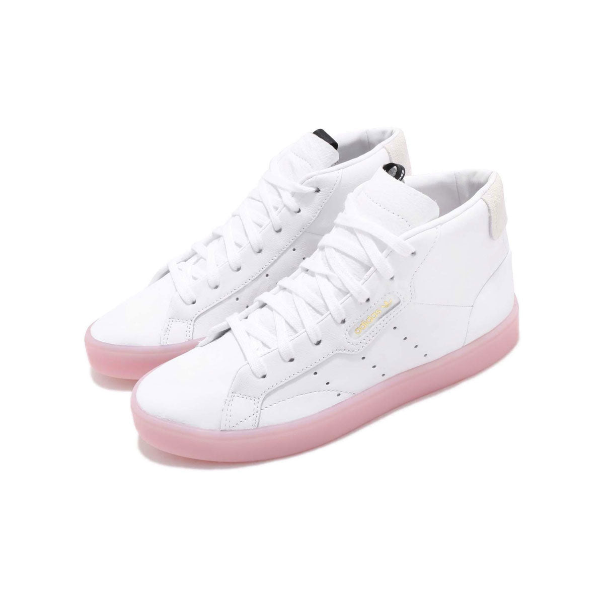 adidas originals sleek mid top sneaker in white and pink