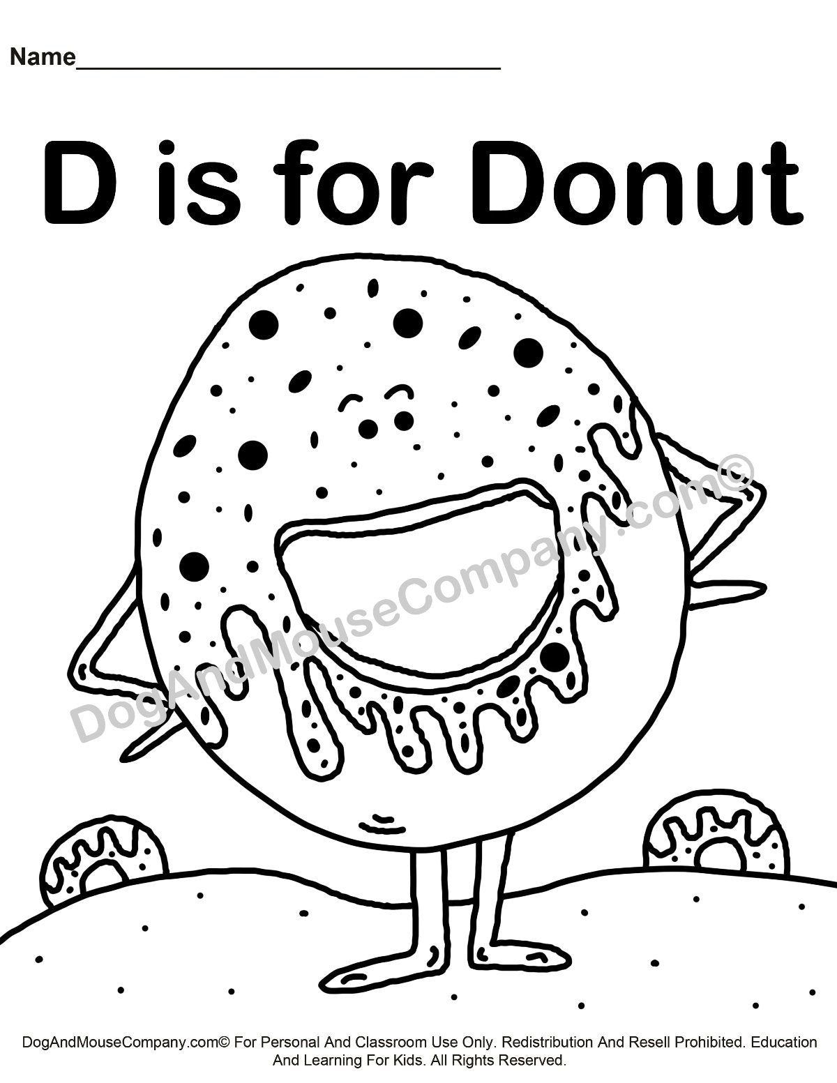 D Is For Donut Coloring Page Learn Your Abc S Worksheet Printable Dog And Mouse Company