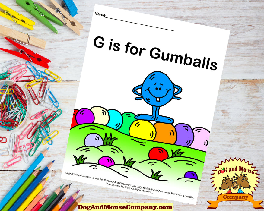 G Is For Gumballs Colored Template Learn Your ABC's Worksheet Prin