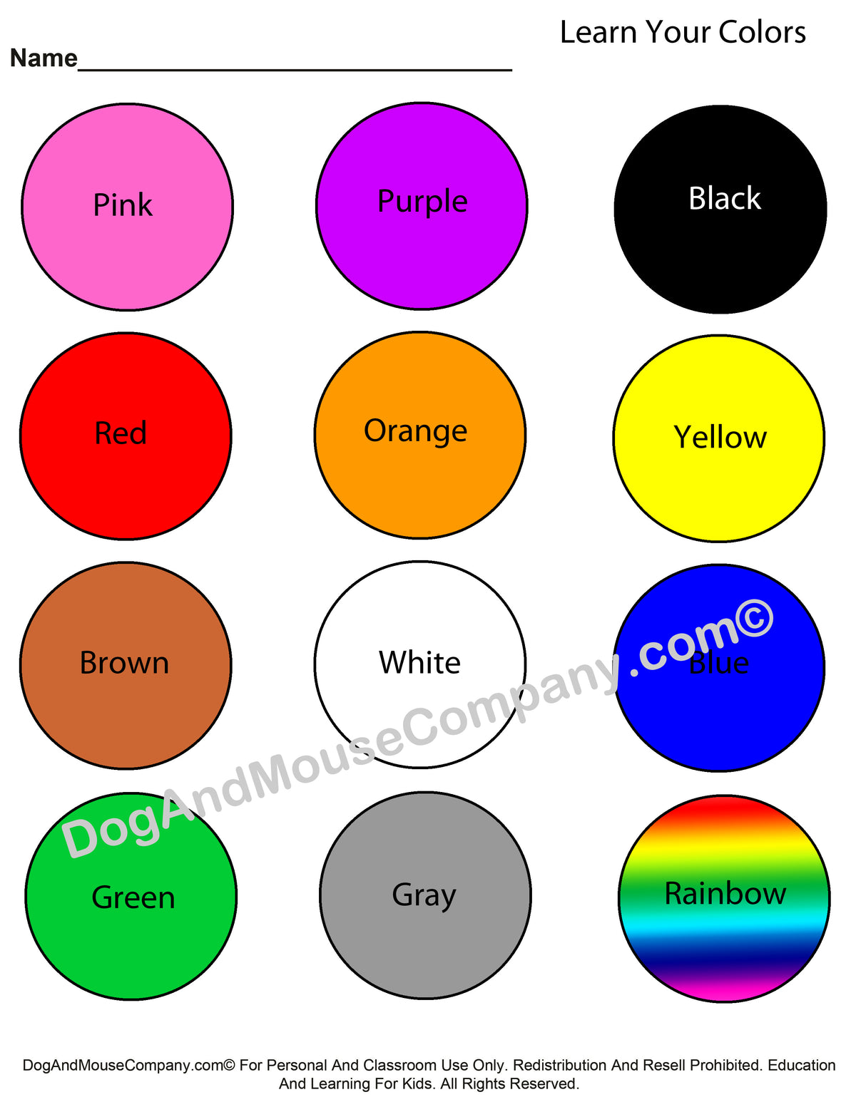 Learn Your Colors Worksheet With Circles Printable Digital Download by ...