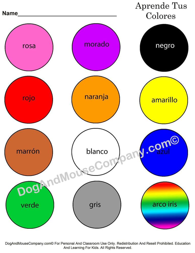 Printable Colors In Spanish